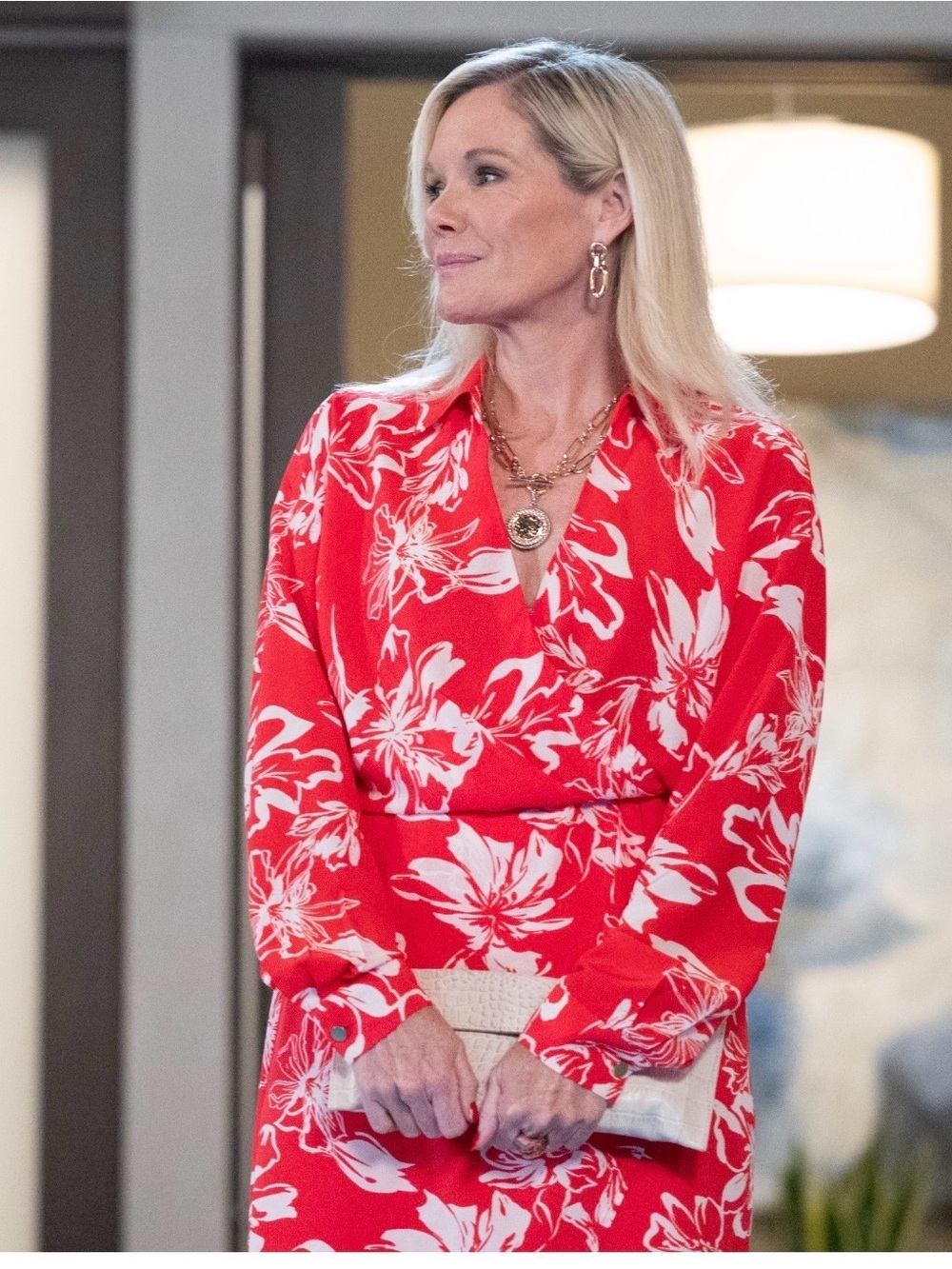 INC International Concepts Red and White Floral Long Sleeve Dress